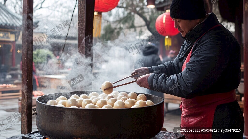 街头师傅大锅煮元宵