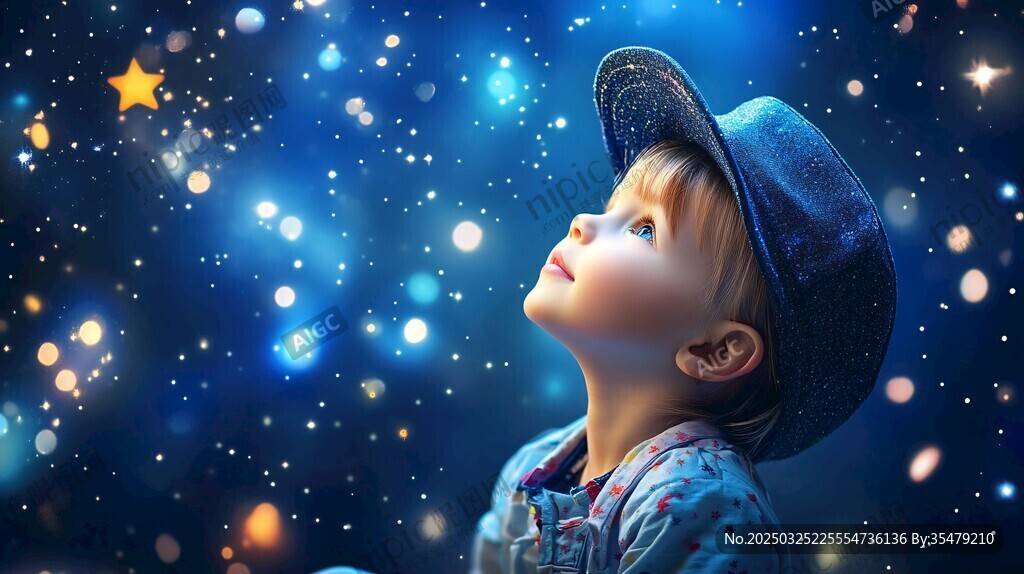孩童仰望梦幻星空