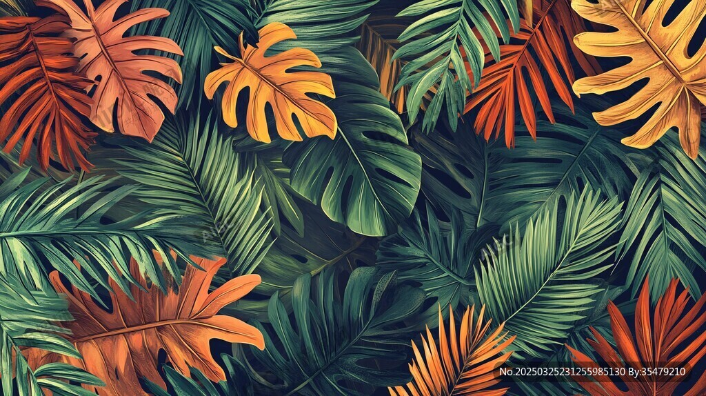 热带植物叶片图案背景
