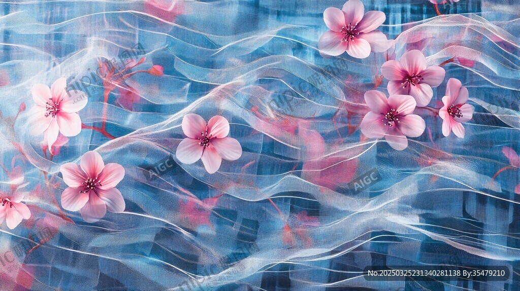 梦幻蓝粉交织的唯美樱花图