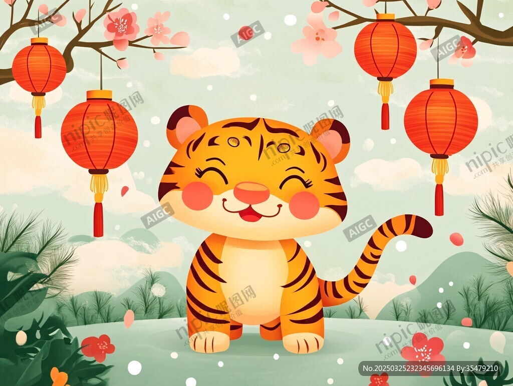萌虎贺岁 灯笼相伴