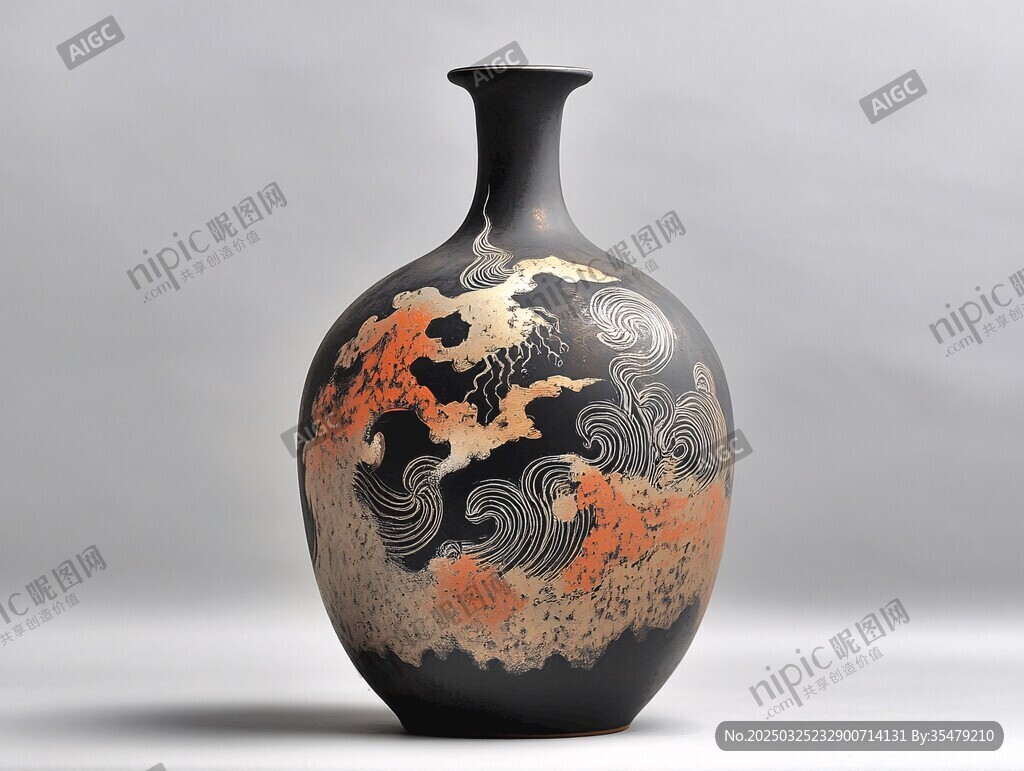 中式绘纹陶瓷花瓶