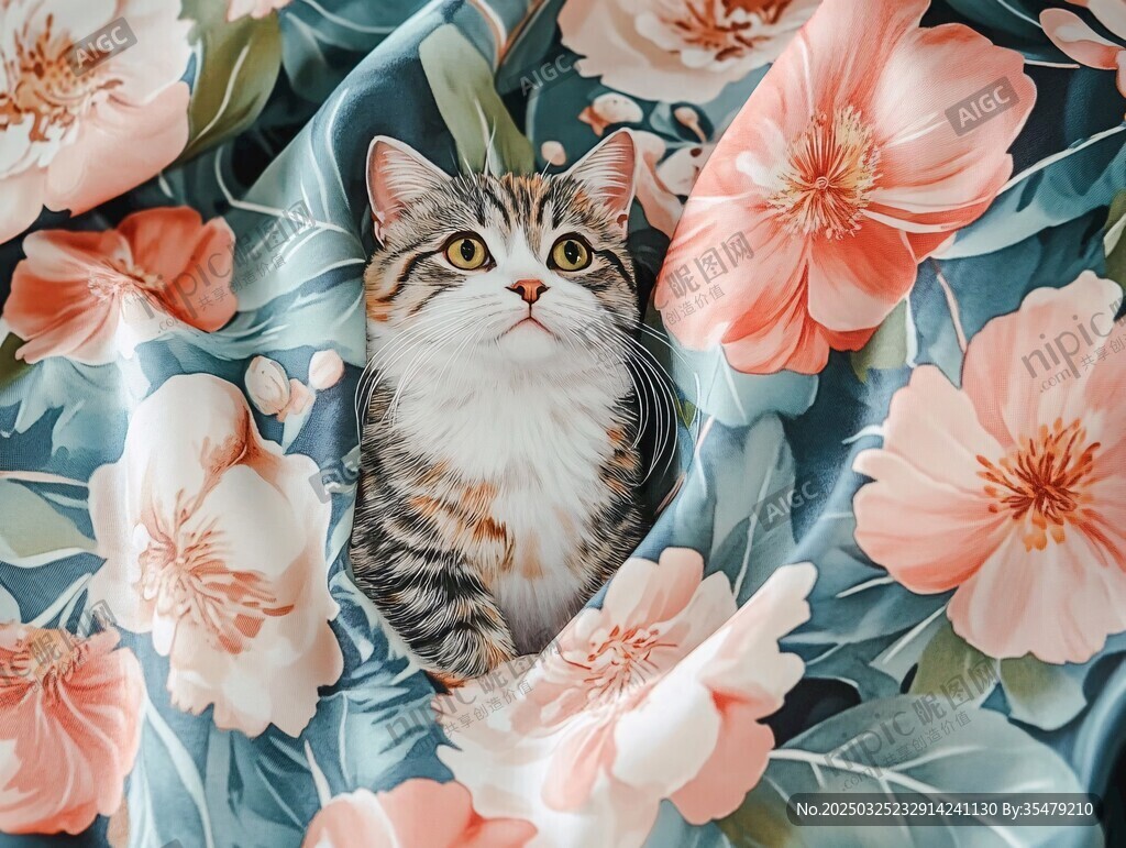 花丛中的可爱猫咪