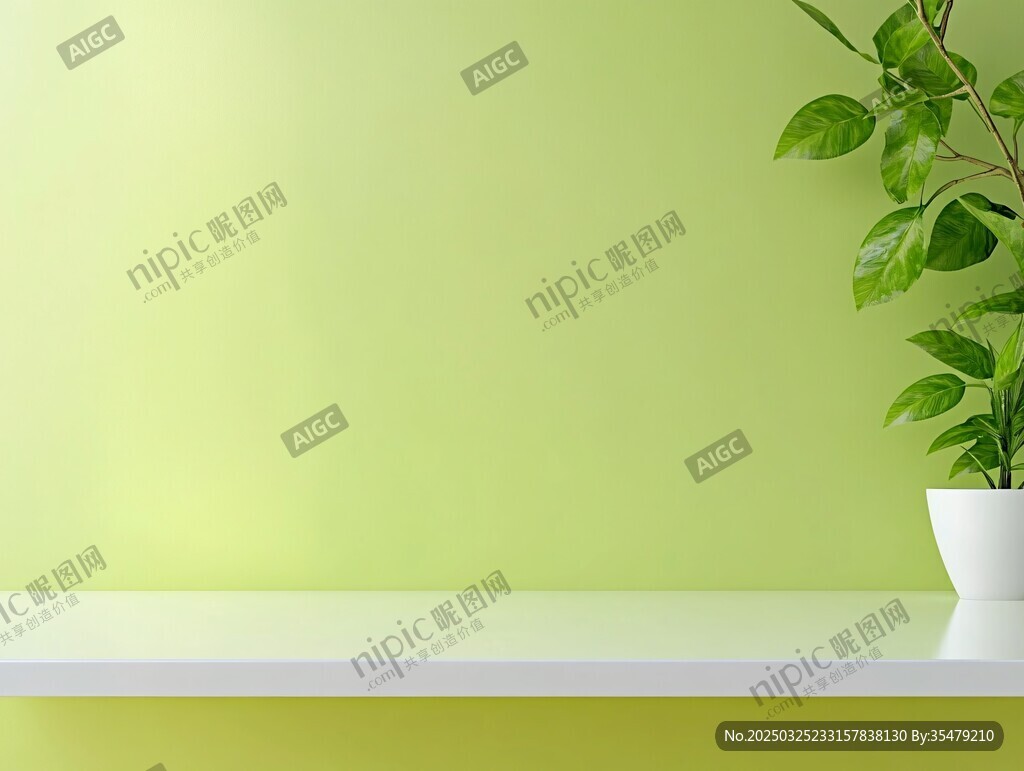 浅绿色墙边的清新绿植