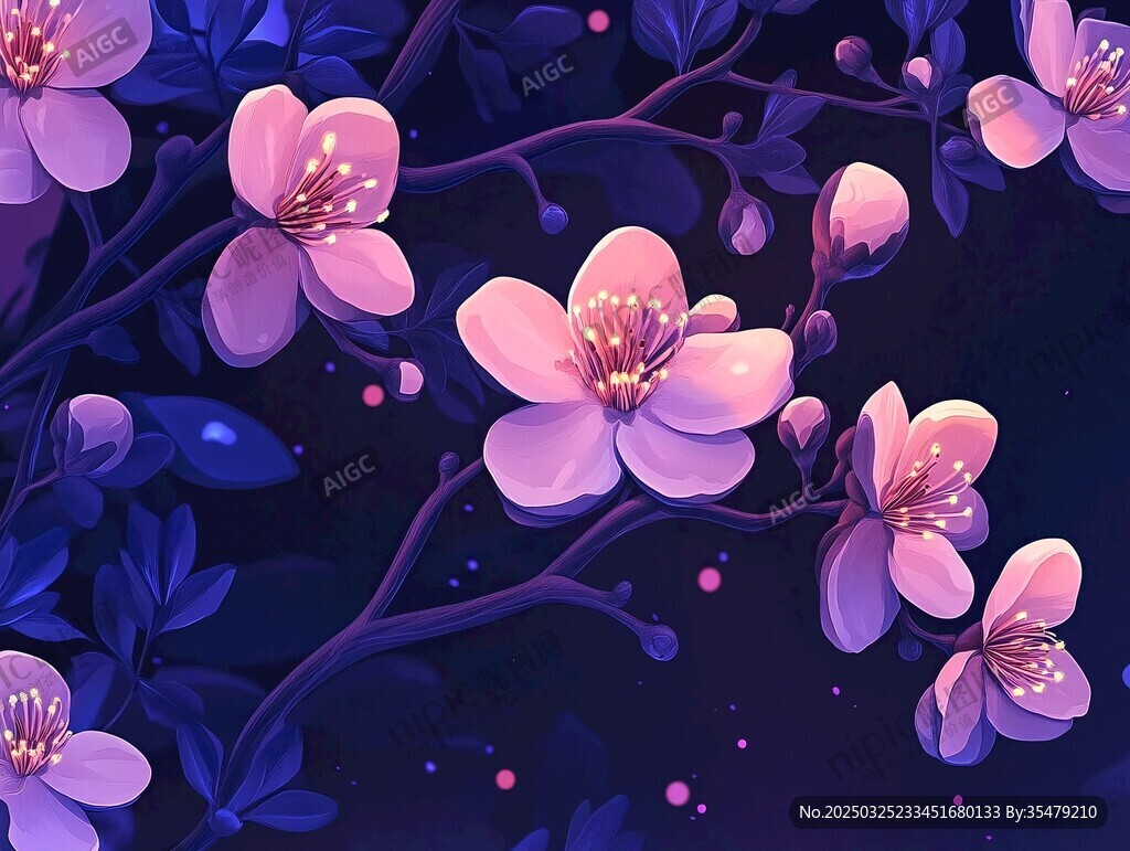 梦幻紫花绽放夜之美景