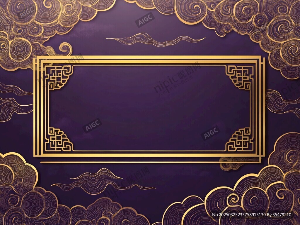 中式黑金云纹边框背景图