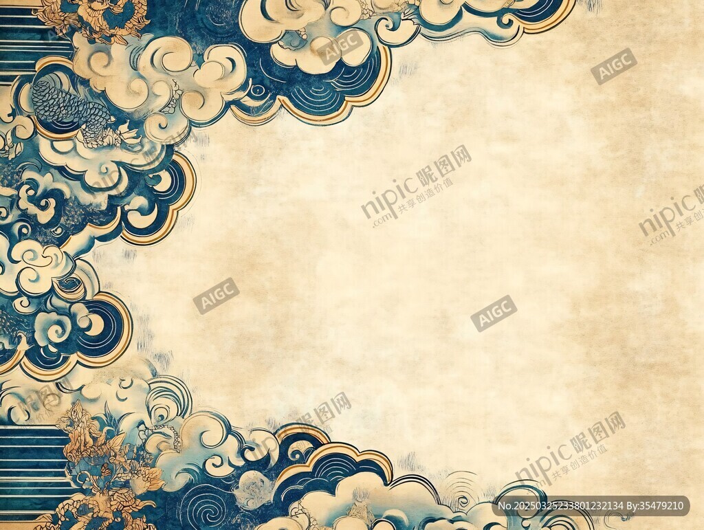 古风海浪云纹复古背景图