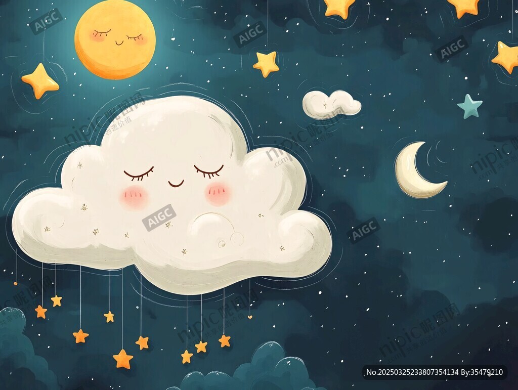 梦幻夜空下的云朵与星月