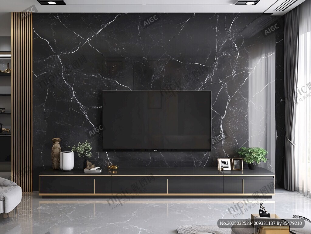 现代简约大理石电视背景墙