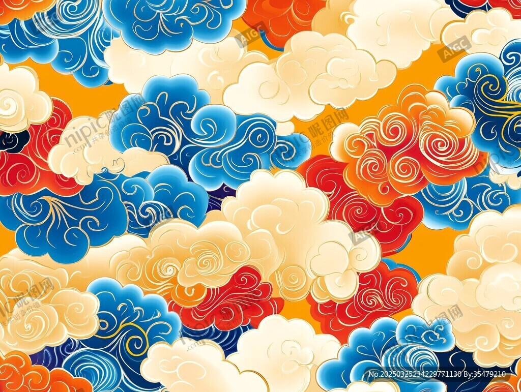 中式云纹图案 色彩绚丽