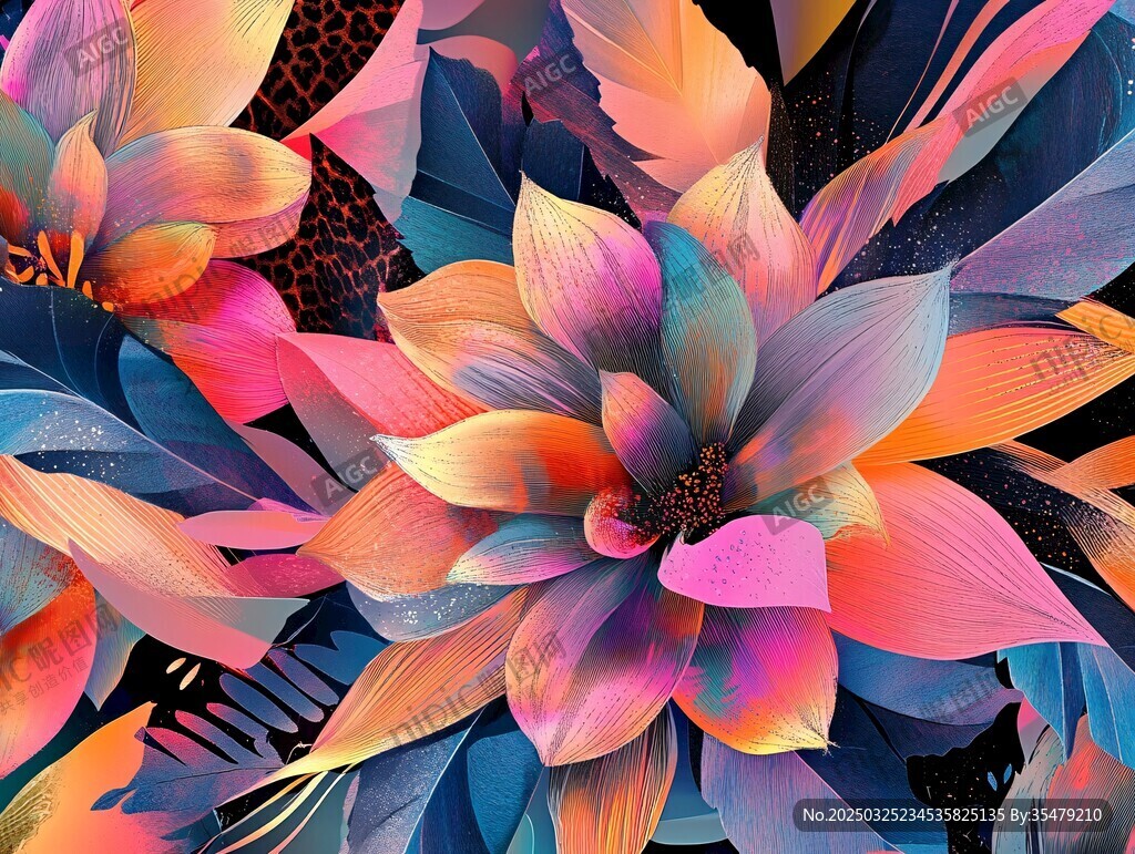 梦幻多彩花卉艺术图案
