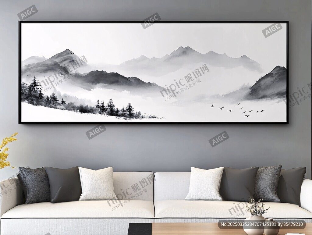 中式水墨山水客厅装饰画