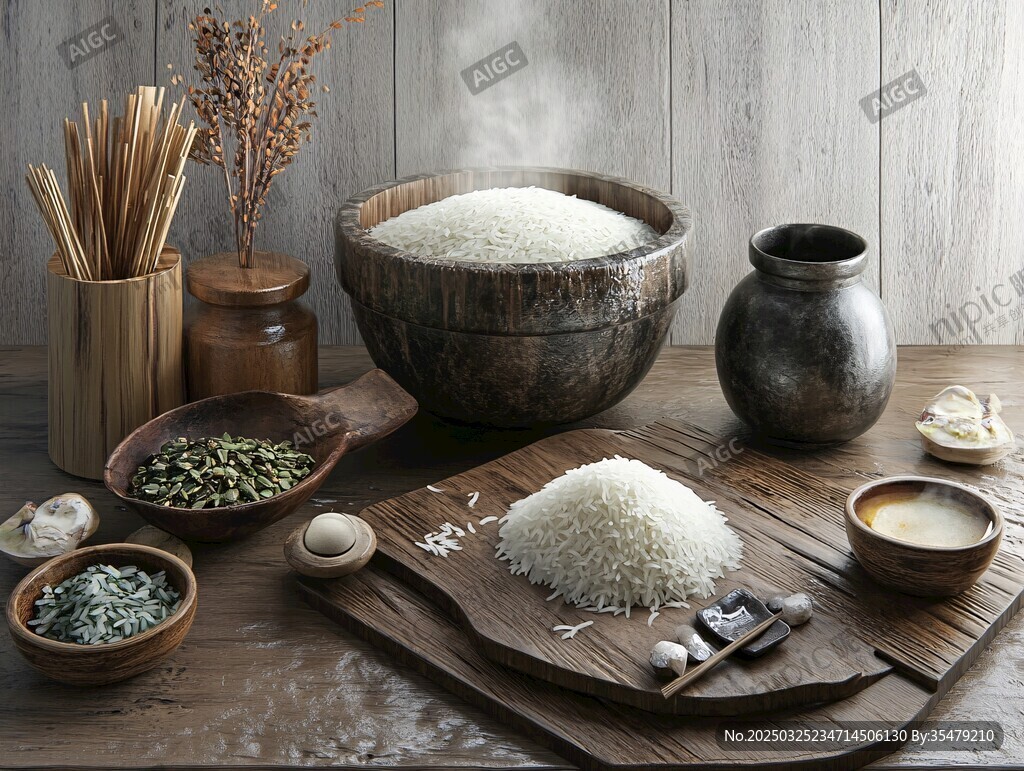传统食材与古朴炊具展示