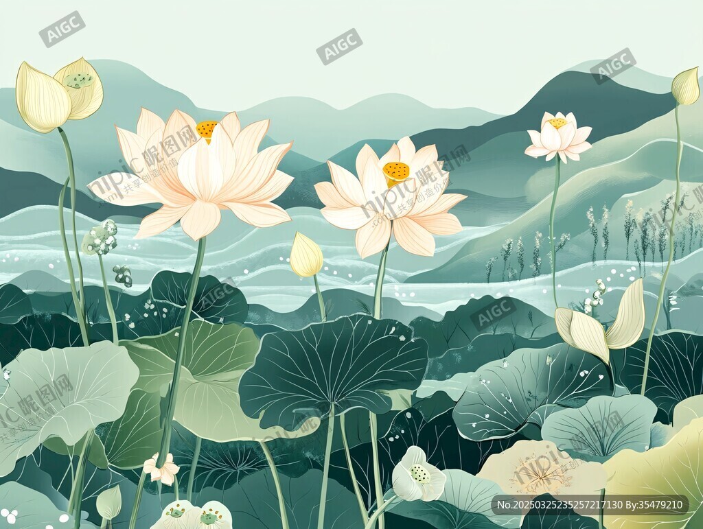 夏日荷塘山水诗意画卷