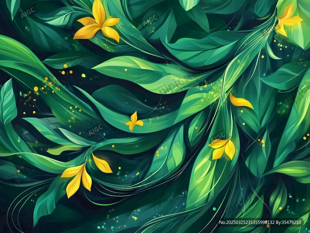 绿叶黄花的梦幻植物图景