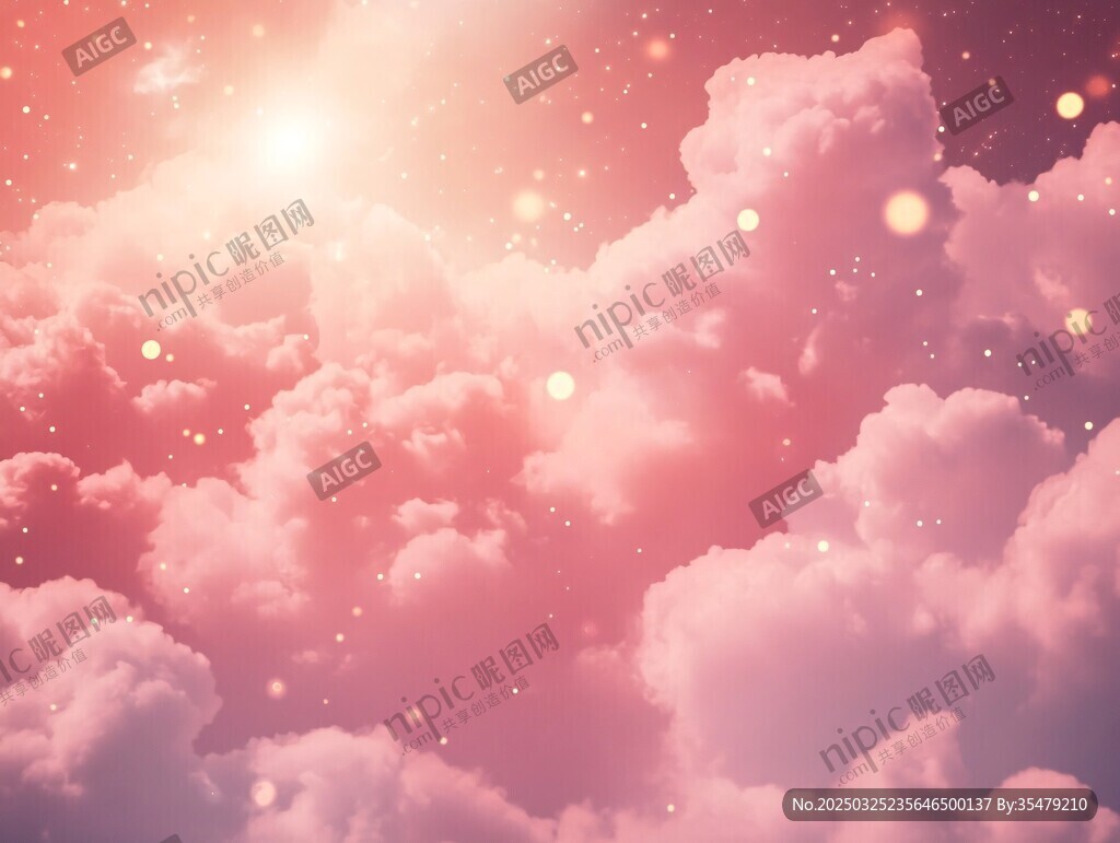 梦幻粉色云海星空美景