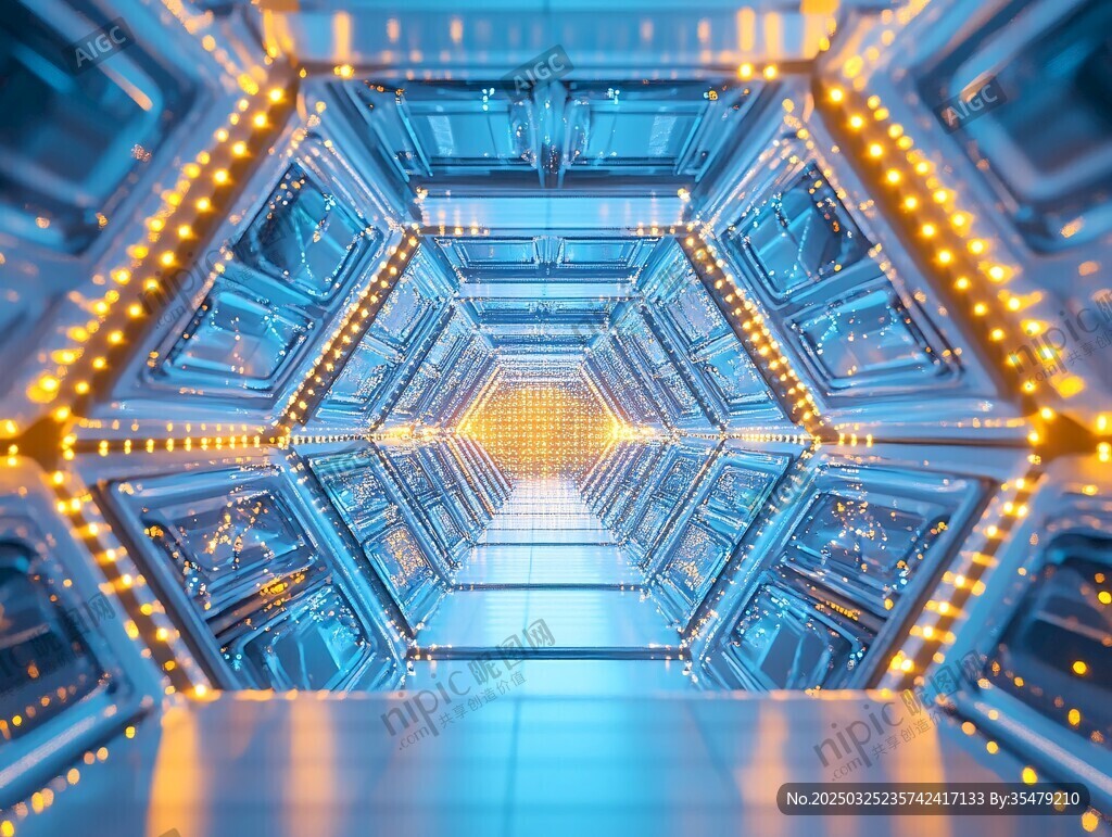 科幻未来感的发光隧道空间