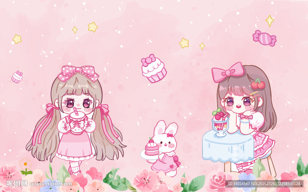 卡通小女孩背景墙