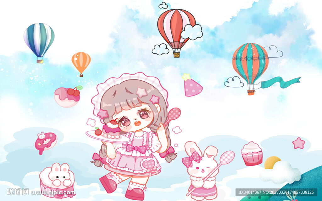 卡通可爱小女孩背景墙