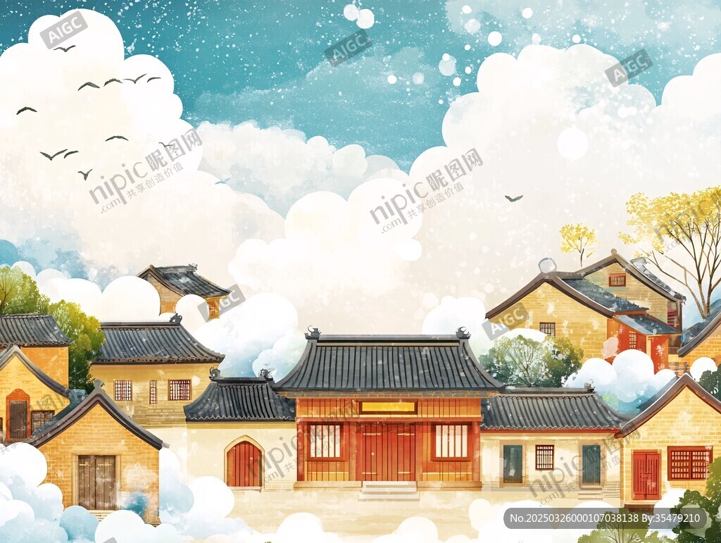 古风雪景中的传统民居