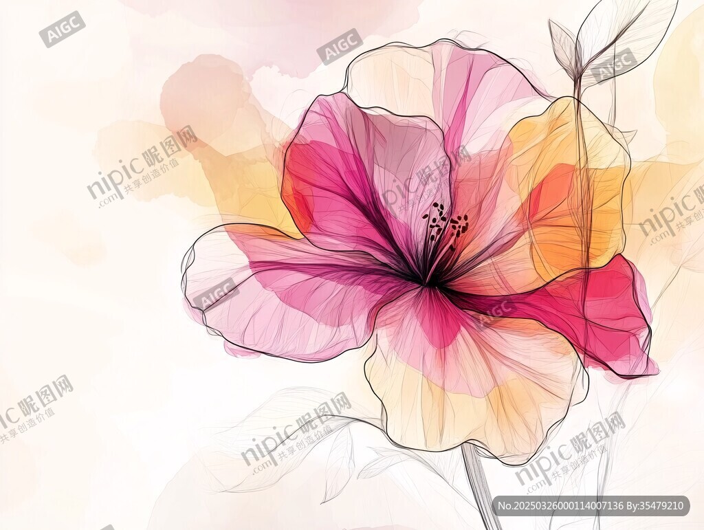 梦幻绚丽花朵艺术插画