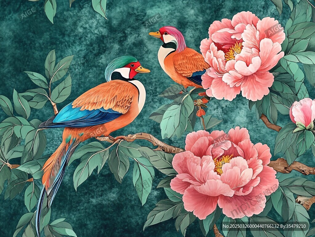 双鸟栖花图