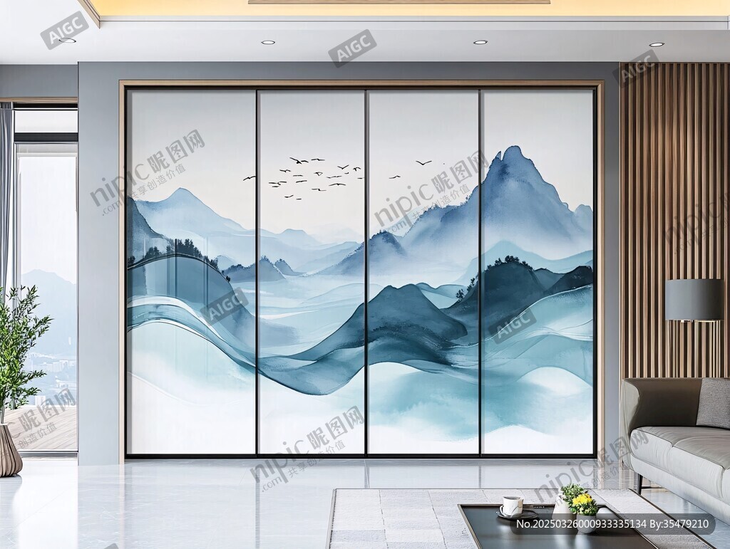 新中式山水背景墙装饰画