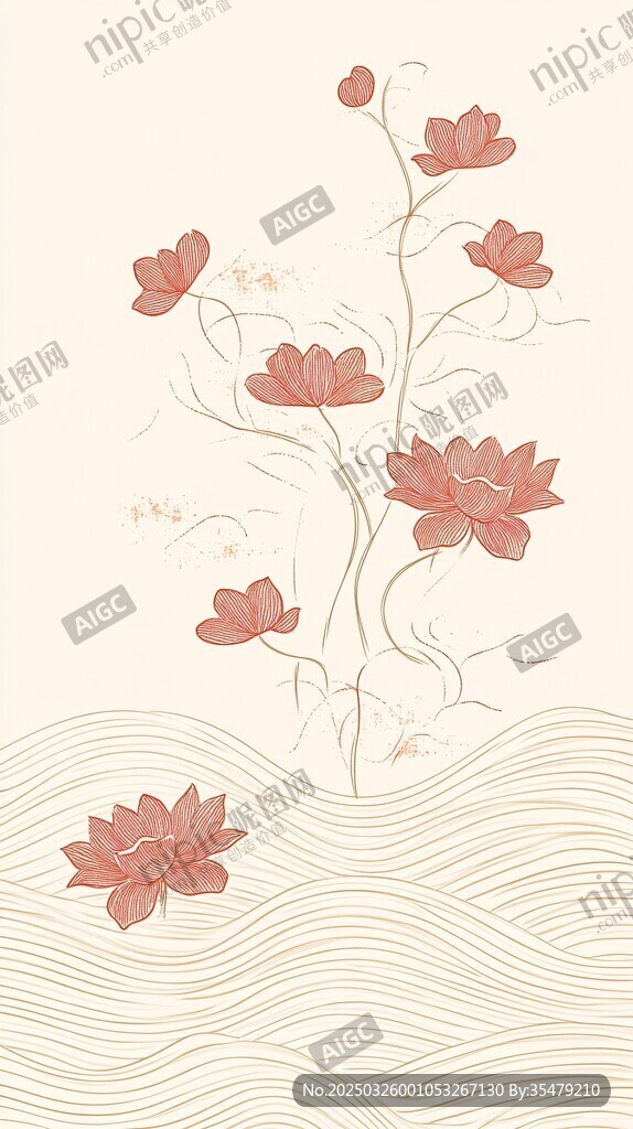 水墨风荷花花卉装饰画