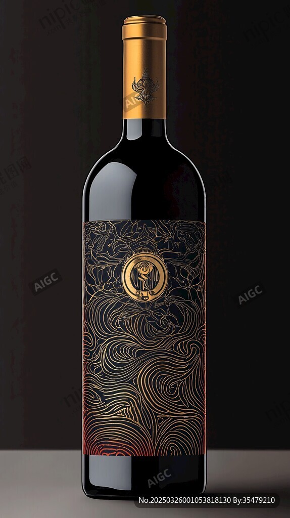 典雅黑金风葡萄酒瓶设计