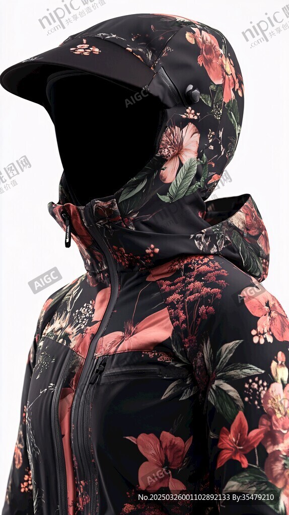 印花连帽保暖户外冲锋衣