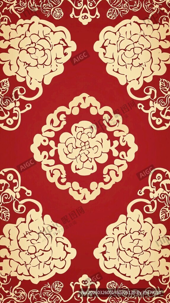 中式红金花卉传统纹样