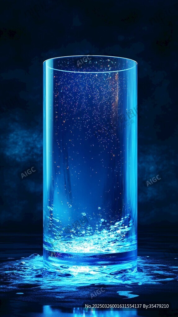 梦幻蓝色玻璃杯中的奇妙景象