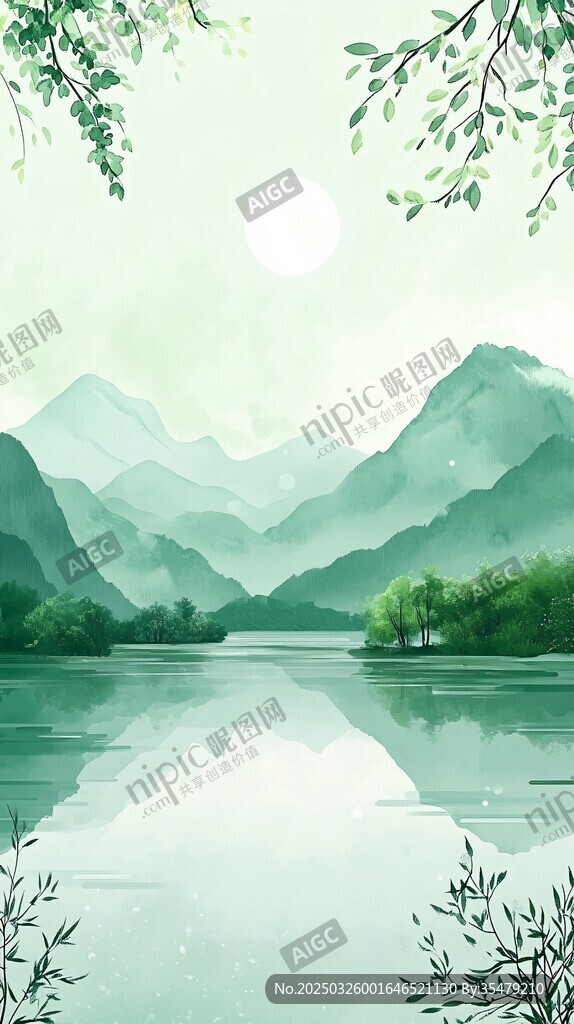 山间月夜湖景 清幽自然