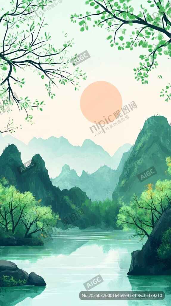 春日山水间的诗意风光