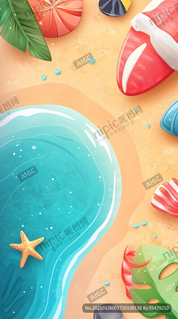 夏日沙滩度假元素插画