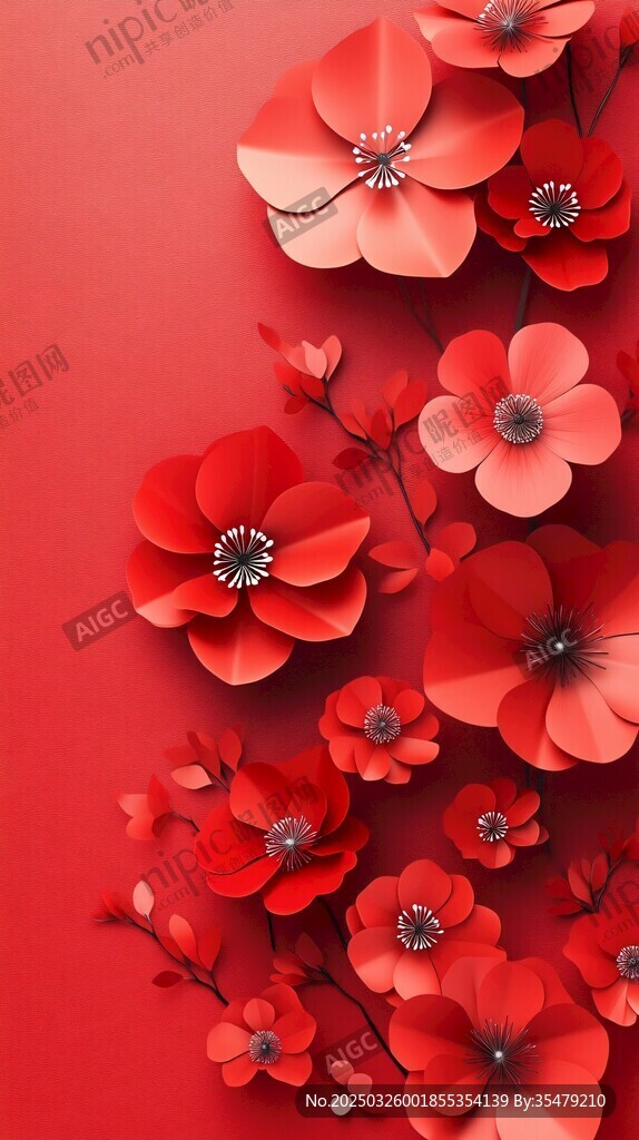 红色纸艺花朵装饰图案