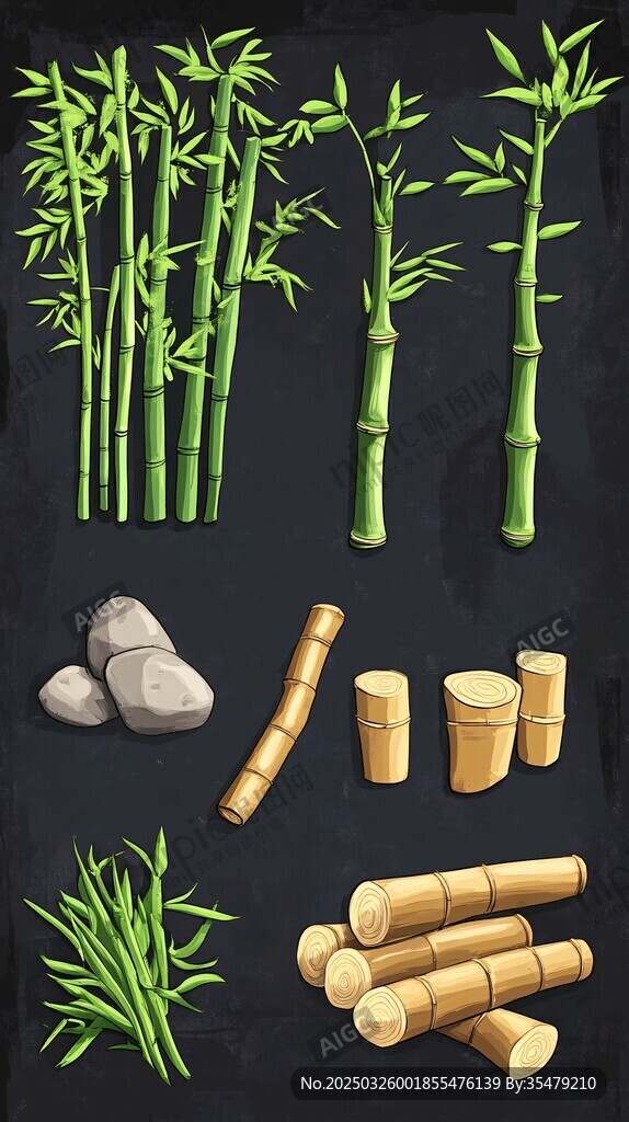 竹子元素集合插画素材