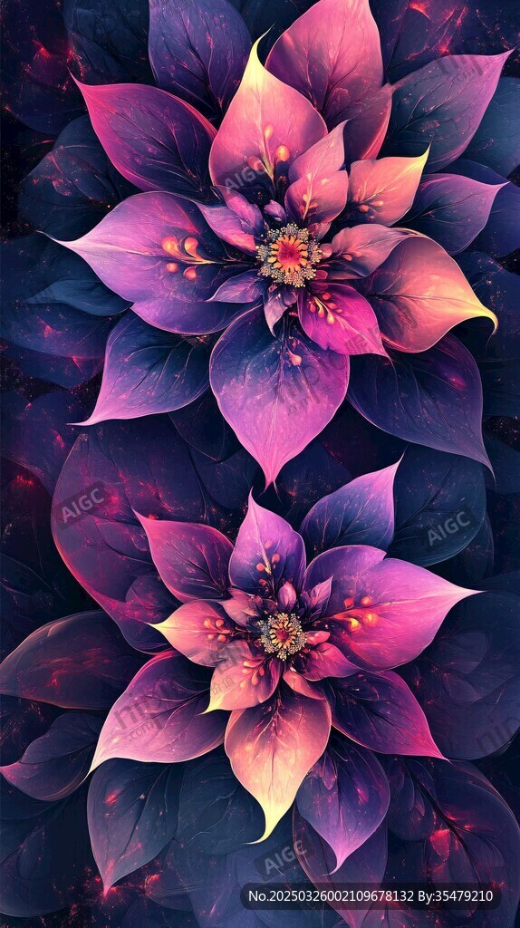 梦幻紫粉花卉艺术插画