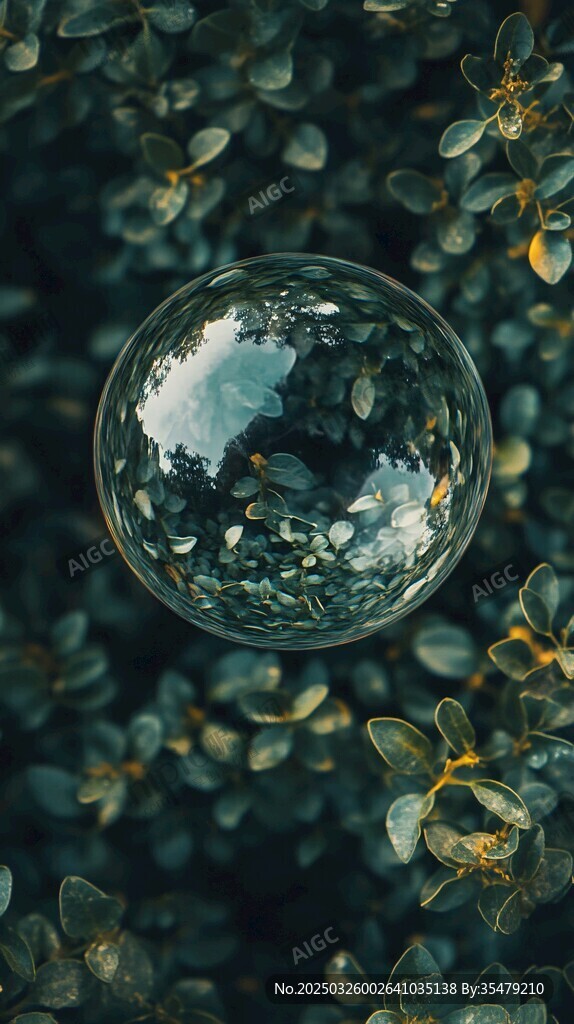 晶莹泡泡悬于翠绿枝叶间