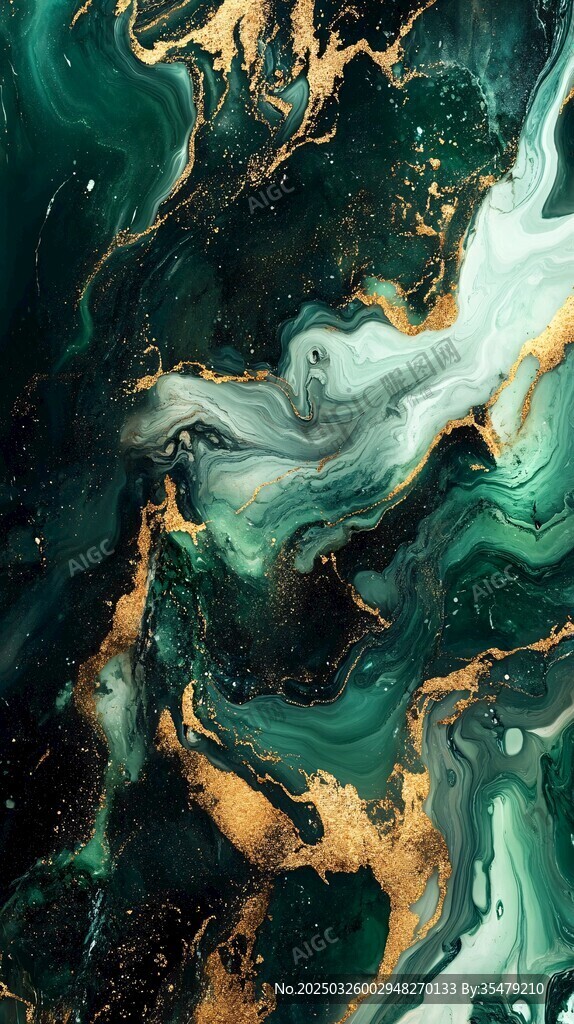 墨绿金纹流体艺术纹理