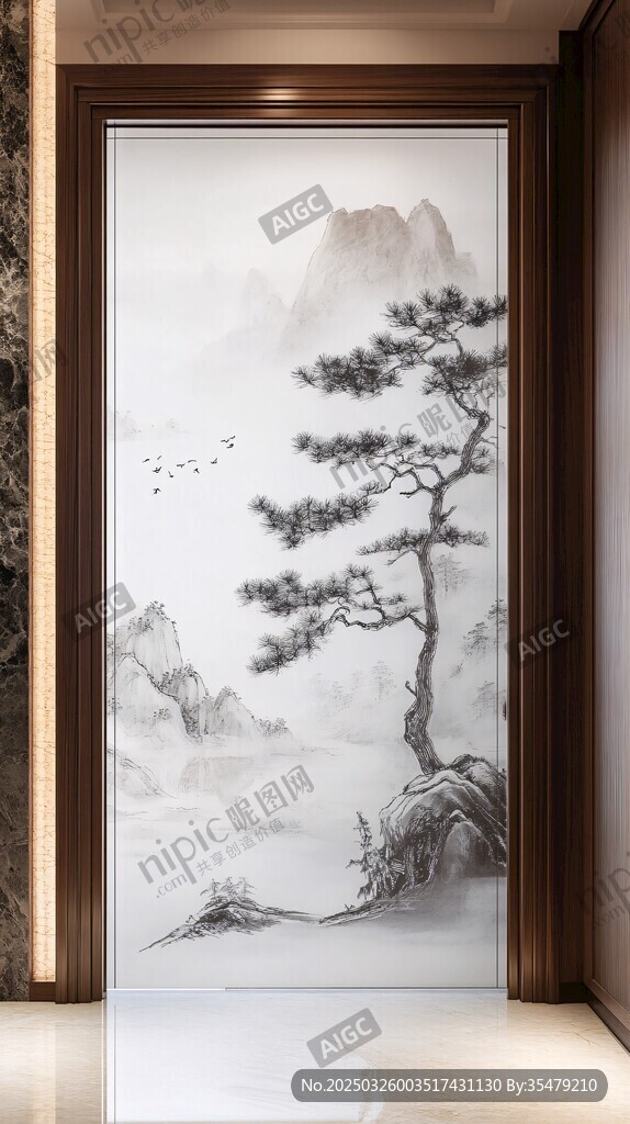 中式山水玄关装饰画意境美