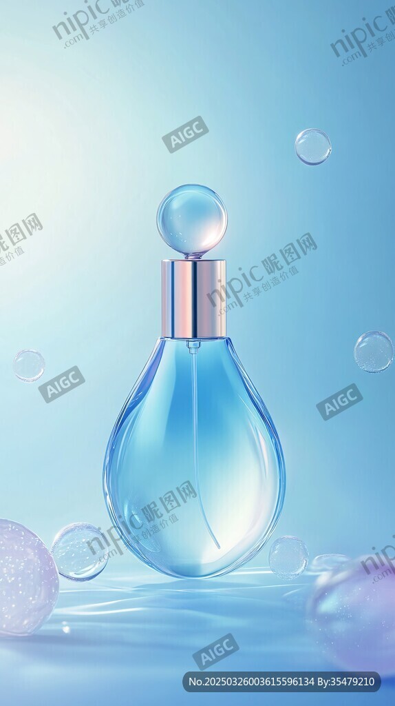 梦幻蓝调香水瓶优雅呈现