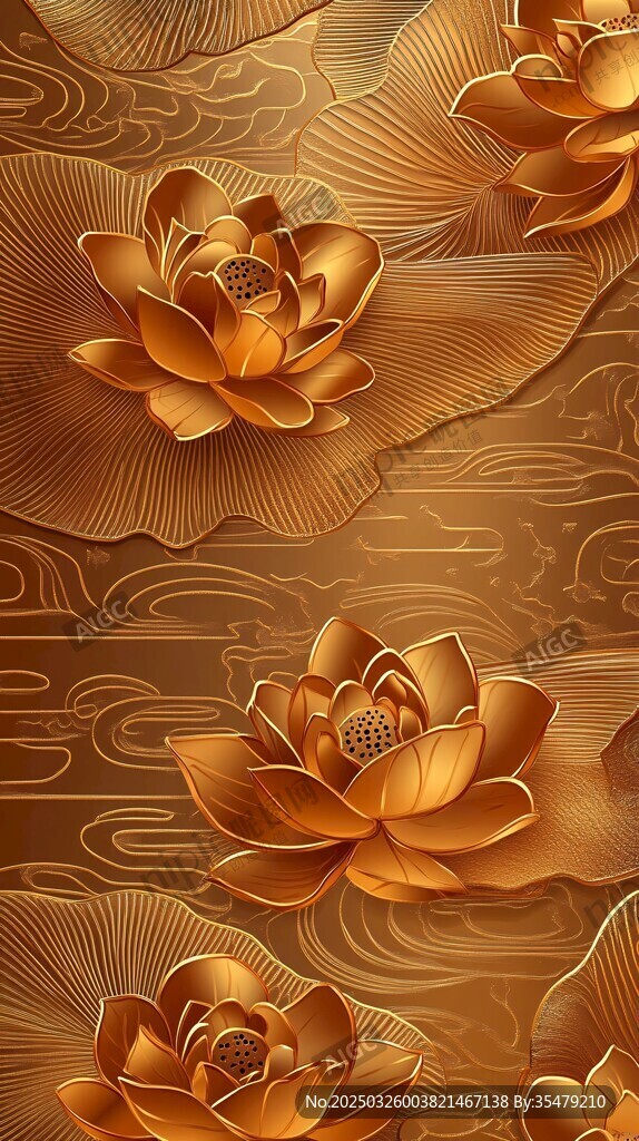 金色立体荷花纹理背景图