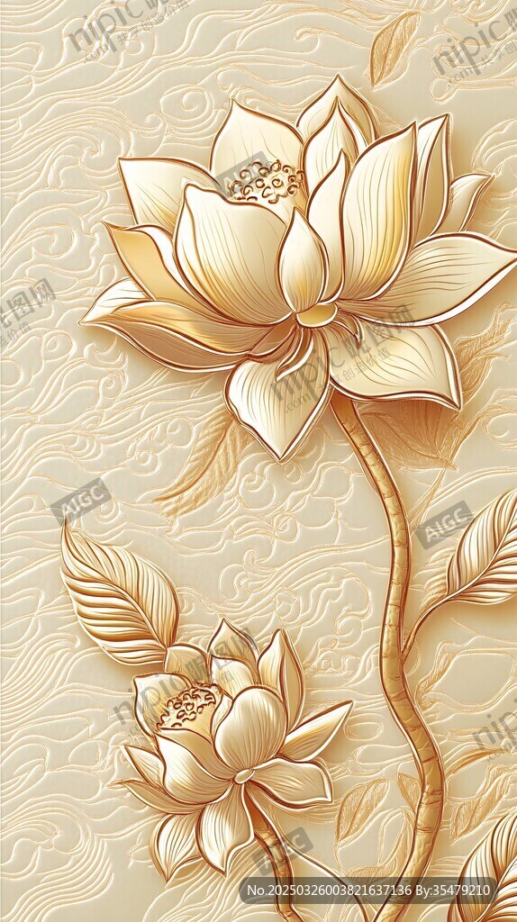 金色立体莲花中式背景图