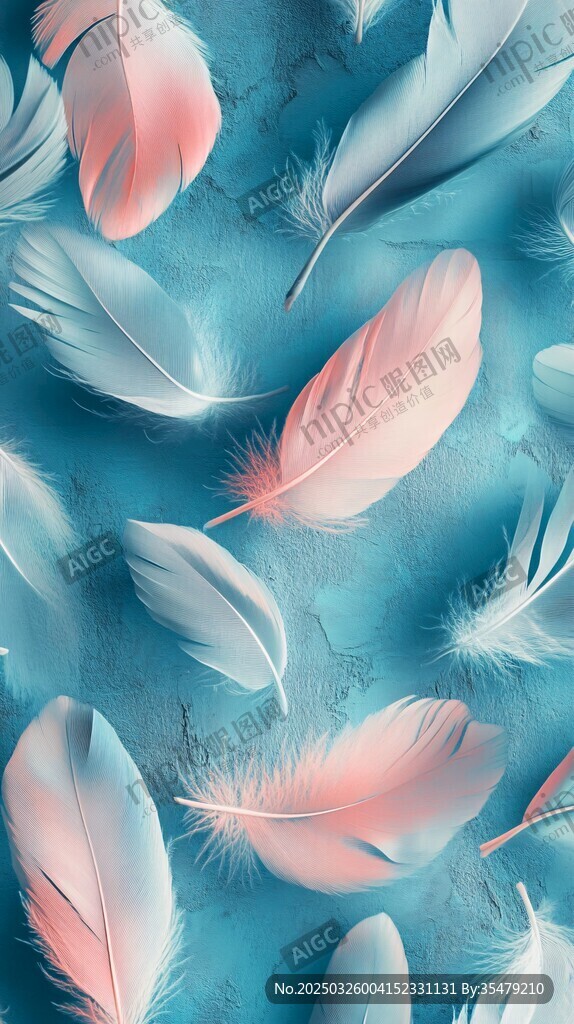 梦幻蓝粉羽毛背景图