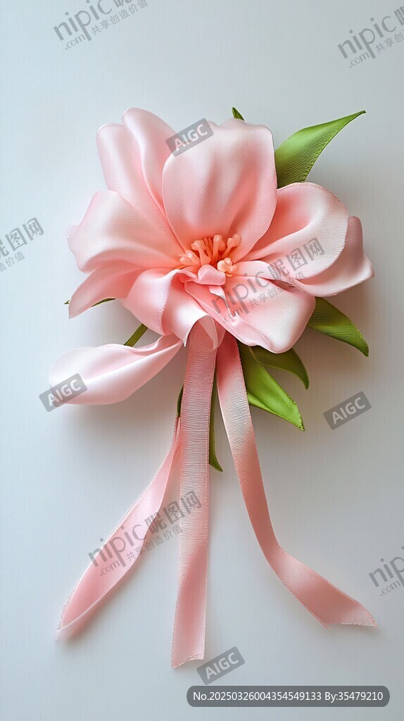 粉色缎带花朵胸饰