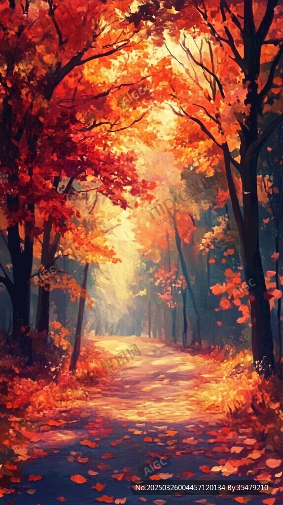 秋日林间小道的梦幻美景