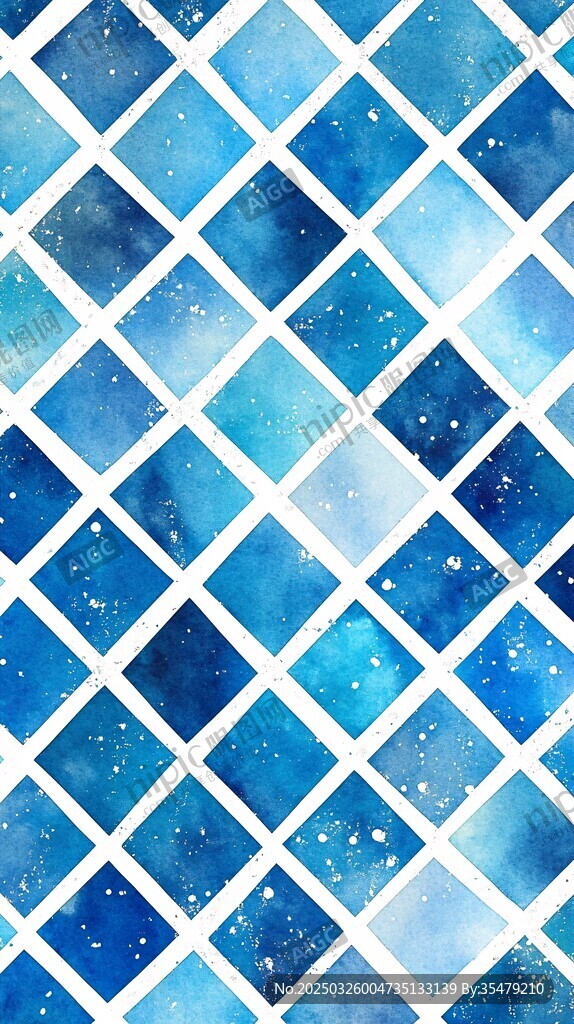 蓝色星空方格水彩图案