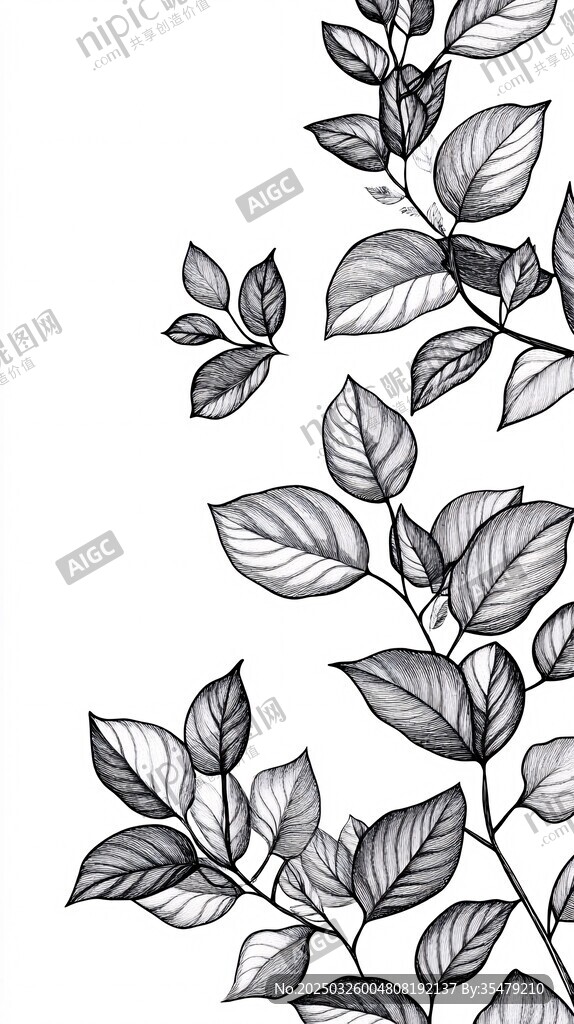 黑白枝叶装饰图案
