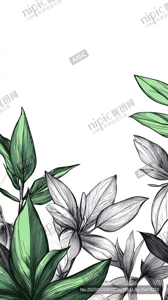 手绘绿植花卉边框图案